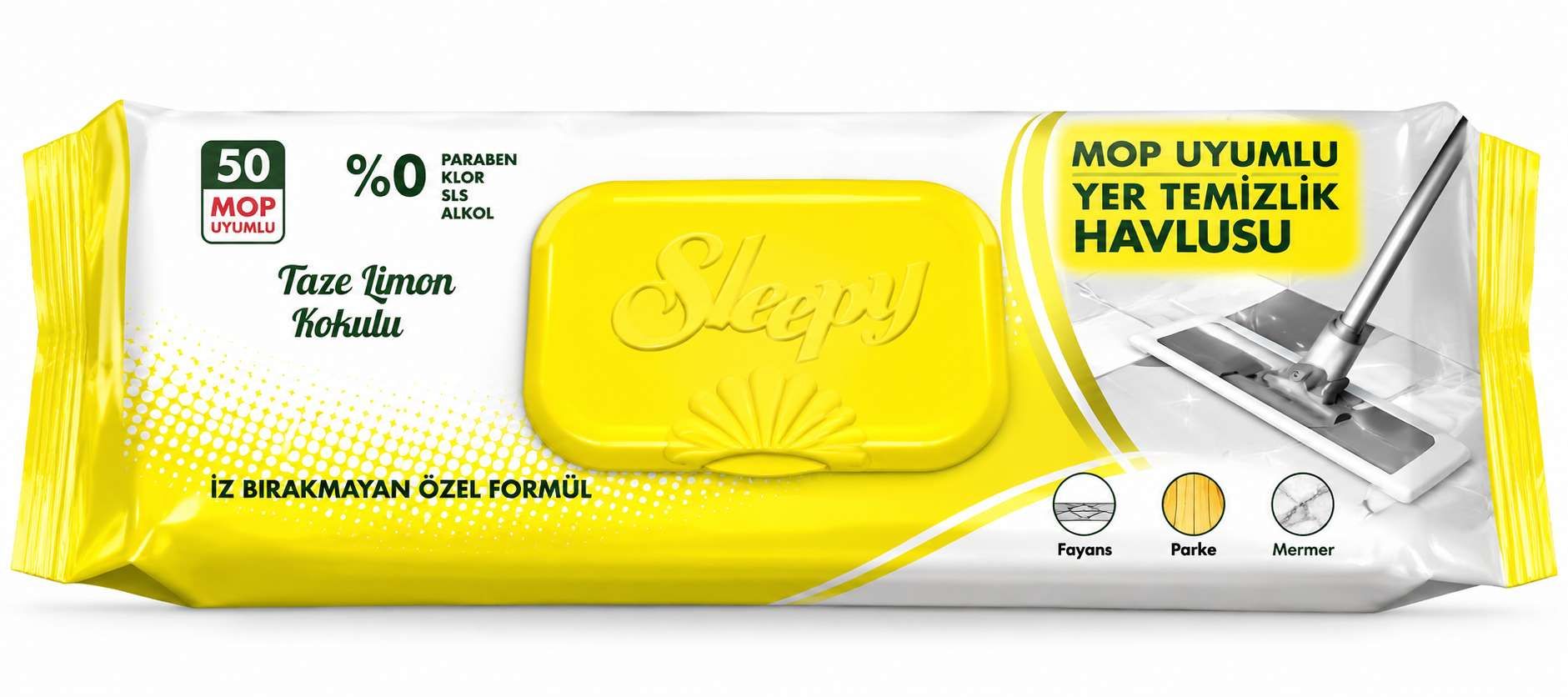 Shelly Lingettes Nettoyantes Sol pour Mop Citron Frais – 50 Lingettes