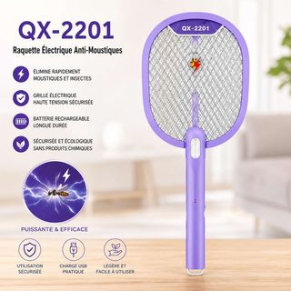 Raquette Électrique Anti-Moustiques Rechargeable QX-2201