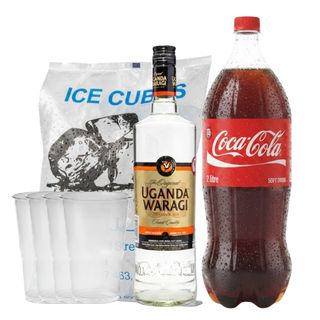 1x Uganda Waragi Premium 750ml + 1x Coca-Cola Original 2L + 1x Krystal Ice Cubes 1kg + 4x Disposable Cup 400ml
