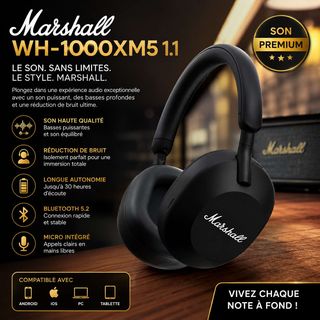 Casque Bluetooth Marshall WH-1000XM5, Noir