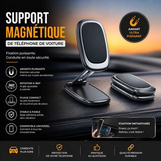 Support De Téléphone De Voiture Magnétique, Rotation 360°
