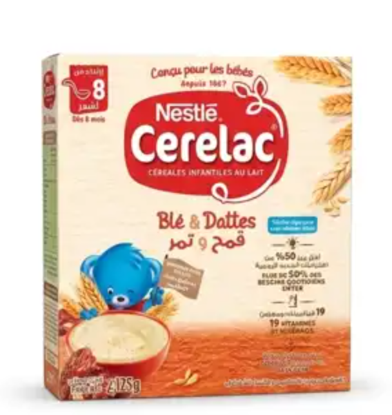 Nestlé Cerelac Céréales Infantiles au Lait Blé & Dattes Dès 8 Mois – 125 g