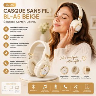Écouteurs Bluetooth BL A5 Beige