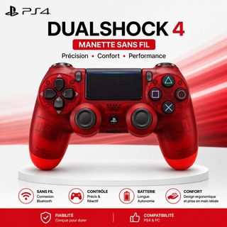 Manette Ps4 Sans Fil DualShock 4 Rouge Transparent – Compatible PS4