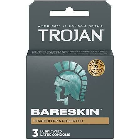 Trojan Bareskin Lubricated Latex Condoms, 3 Pack
