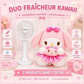 Pack Duo Fraîcheur Kawaii Ventilateur Portable + Peluche Douce
