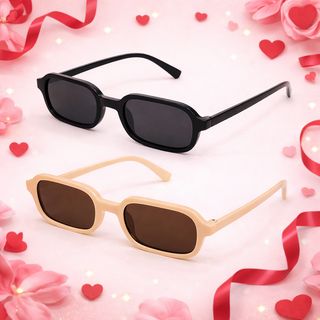 Pack Duo Lunettes Rectangulaires Noir & Beige Chic pour la Saint-Valentin – Idée Cadeaux Tendance