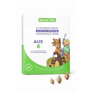 Racine-Vita Kit Anti-Poux Complet – Shampoing + Lotion – Aux 8 Huiles Essentielles & Vinaigre de Quassia – Traitement Famille
