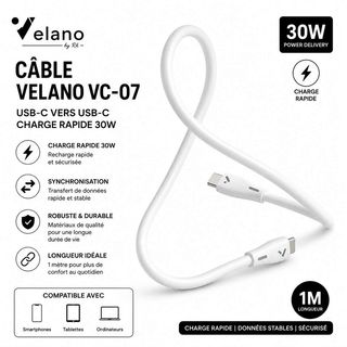 Câble USB-C Velano VC-07 30 W, 1 m