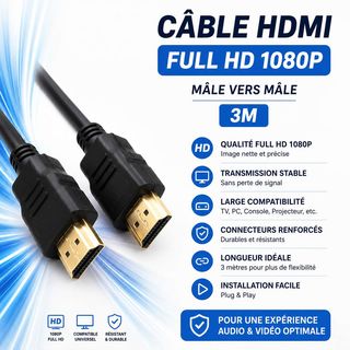 Câble HDMI Full HD 1080p – Mâle vers Mâle – 3M